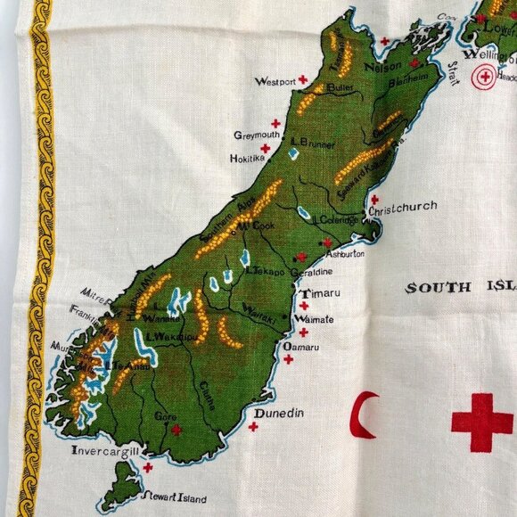 Vtg Linen Tea Towel Map New Zealand Red Cross Made In Ireland Large - Picture 4 of 7